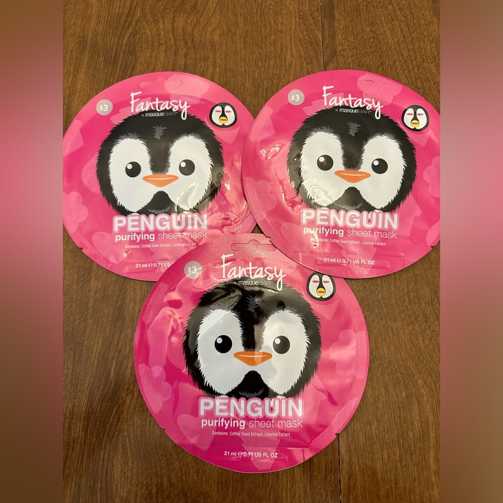 3x Fantasy by Masque Bar Penguin Purifying Facial Sheet Masks Coffee Licorice